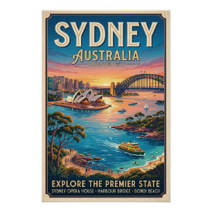 Póster de viaje vintage de Sídney Australia