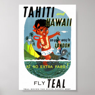 Póster de viaje vintage de Tahití Hawaii restaurad