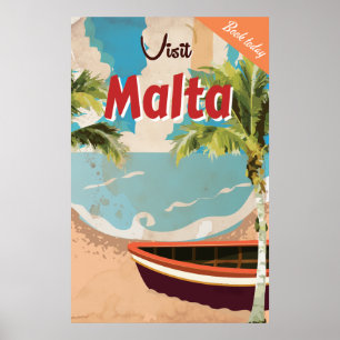 Póster de viaje vintage de vacaciones en Malta.