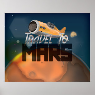 Póster de viaje vintage de viaje a Marte