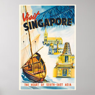 Póster de viaje vintage de viajes a Singapur Asia
