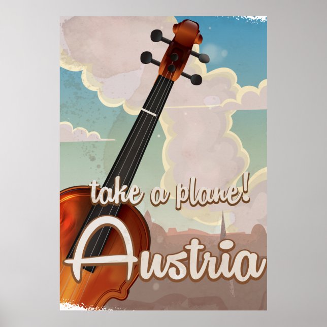 Póster de viaje vintage de violín de Austria. (Frente)