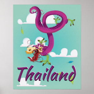 Póster de viaje vintage del dragón de Tailandia cl