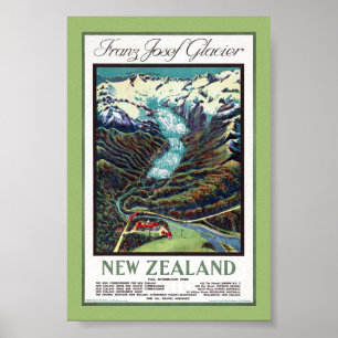 Póster de viaje vintage del glaciar Franz Josef