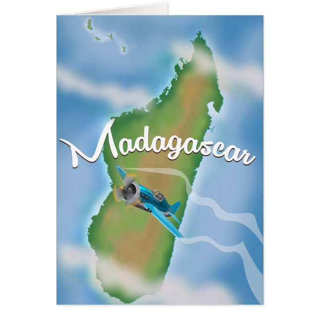 Póster de viaje vintage del mapa de Madagascar. (Frente)