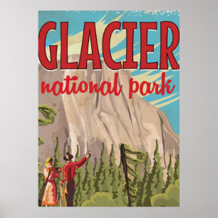 Póster de viaje vintage del Parque Nacional Glacia