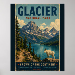 Póster de viaje vintage del Parque Nacional Glacie