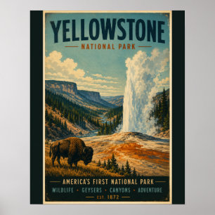 Póster de viaje vintage del Parque Nacional Yellow