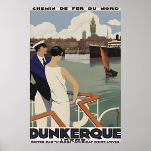 Póster de viaje vintage Dunkerque Francia Chemin d