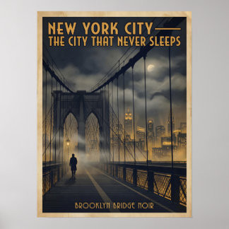 Póster de viaje vintage en negro de la ciudad de N