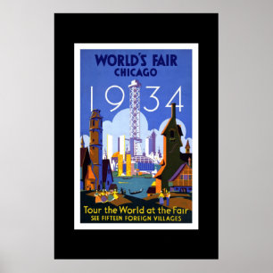 Póster de viaje vintage Feria Mundial de Chicago 1