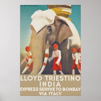 Póster de viaje vintage India Lloyd Triestino Bomb