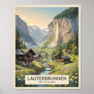 Póster de viaje vintage Lauterbrunnen Suiza