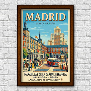 Póster de viaje Vintage Madrid, España años 60