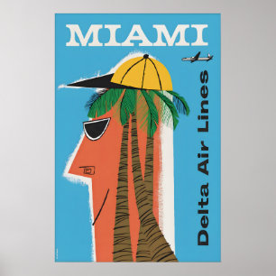Póster de viaje vintage Miami Florida Delta Air