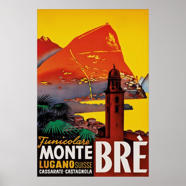 Póster de viaje Vintage Monte Brè Lugano Suiza (Frente)