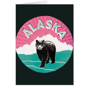Póster de viaje vintage, oso negro de Alaska en la