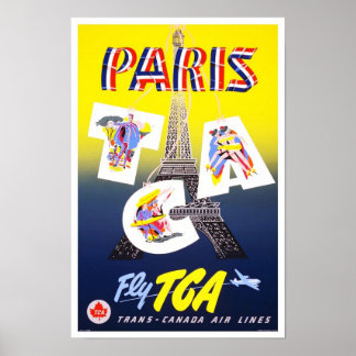 Póster de viaje vintage París Francia Aerolíneas