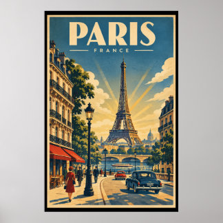 Póster de viaje vintage París Torre Eiffel Francia