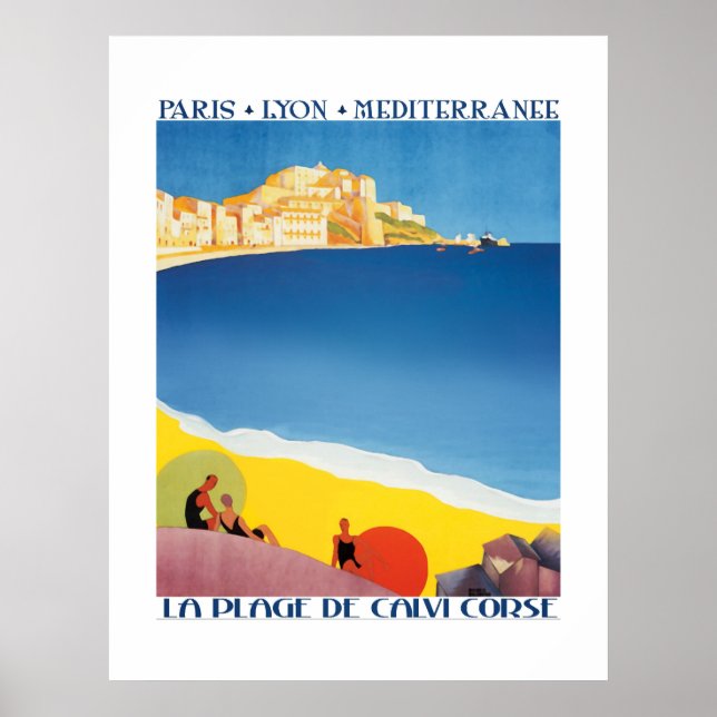 Póster de viaje vintage playa del Mar Mediterráneo (Frente)