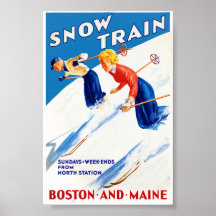 Póster de viaje vintage restaurado de Boston Maine