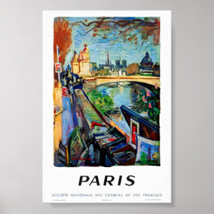 Póster de viaje vintage restaurado de París Franci