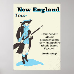 Póster de viaje vintage Tour de Nueva Inglaterra