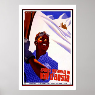 Póster de viaje vintage Val d Aosta Italia esquí