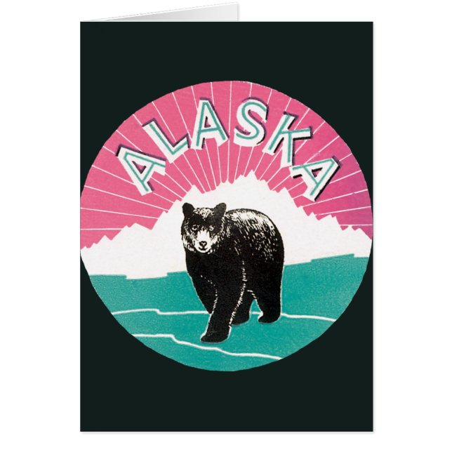 Poster de viajes de época, oso negro de Alaska en  (Frente)