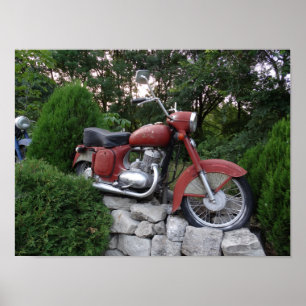 Póster de vieja moto roja