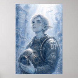 Póster de vino / buzo / océano