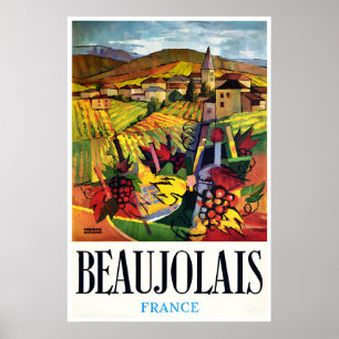 Póster de vinos franceses de arte de Beaujolais vi