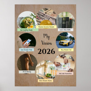 Póster de visión 2026 con 8 círculos de fotos flot