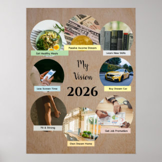Póster de visión 2026 con 8 círculos de fotos flot