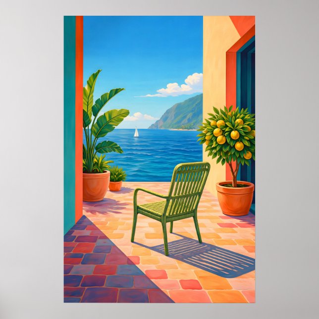 Póster de Vista al Mar desde Terraza Mediterránea, (Frente)