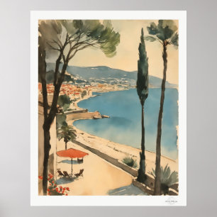 Póster de Vista de la Bahía del Pueblo Costero