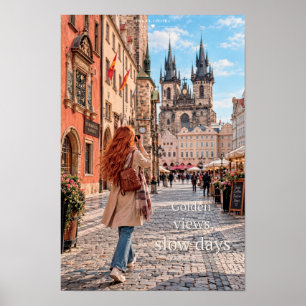 Póster de vistas doradas y días lentos en la Ciuda