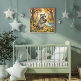 Póster de vivero de animales del bosque de Mapache