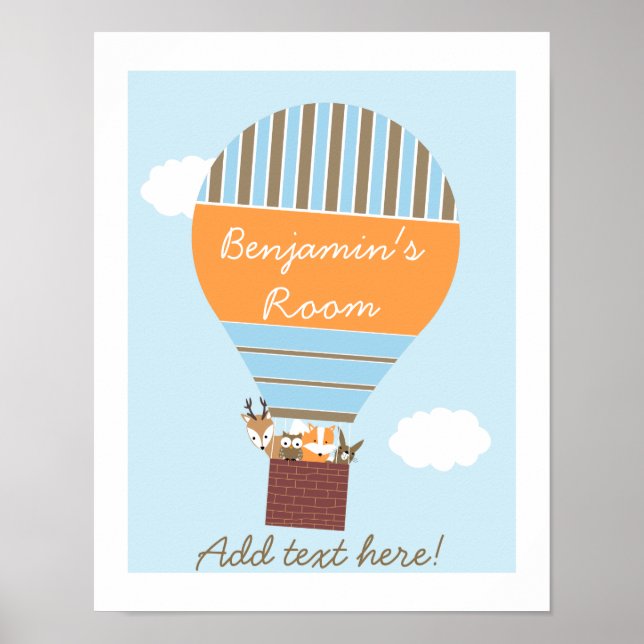 Póster de vivero de animales del bosque en globo a (Frente)