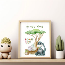 Póster de vivero de bebé de pequeño dinosaurio | R