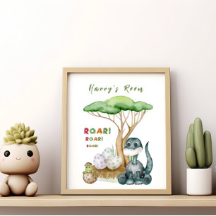 Póster de vivero de bebé de pequeño dinosaurio   R