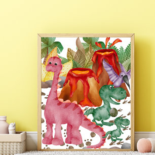 Póster de vivero de dinosaurio rojo lindo