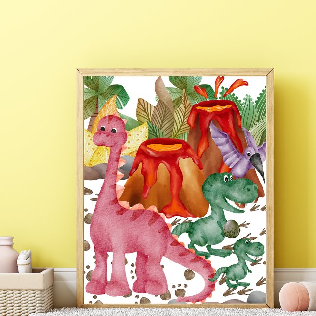 Póster de vivero de dinosaurio rojo lindo (Subido por el creador)