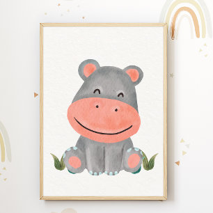 Póster de vivero de hipopótamo lindo Decoración de