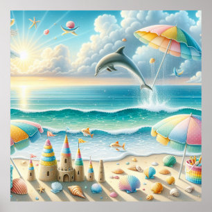 Póster de vivero de playa al acuarela