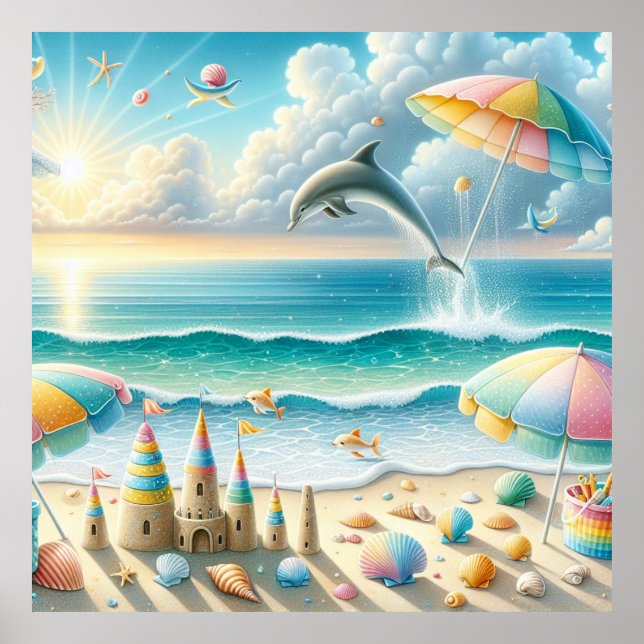 Póster de vivero de playa al acuarela (Frente)