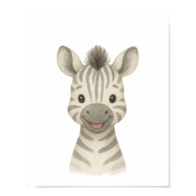Póster de vivero de safari neutral para bebé cebra