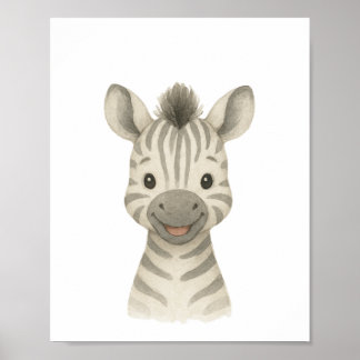 Póster de vivero de safari neutral para bebé cebra