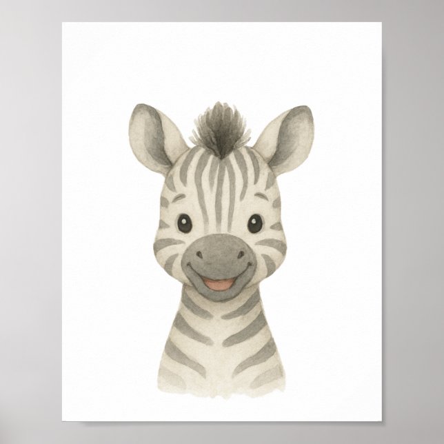 Póster de vivero de safari neutral para bebé cebra (Frente)