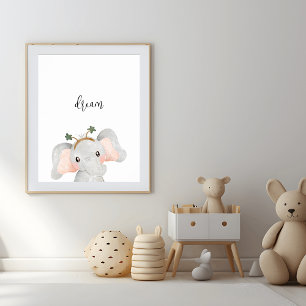 Póster de vivero de sueño de elefante lindo